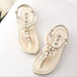 Girls Formal Sandals - Gold w/ Pearls